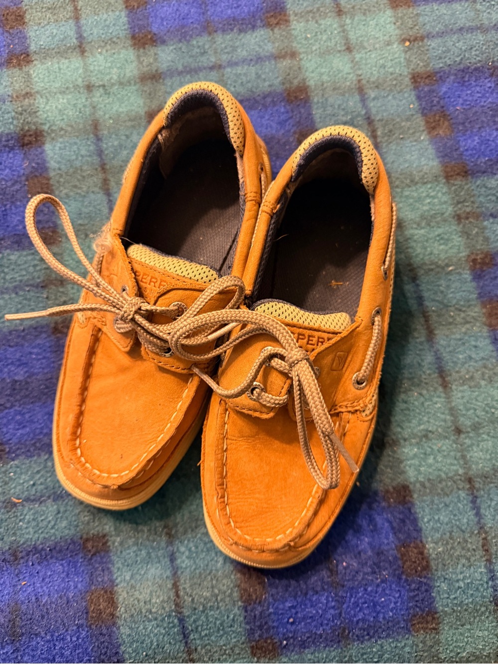 Sperry boys Tan Leather Boat Shoes with Lace-Up Moc Toe